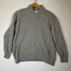 VTG 90s Grey Shawl Neck Sweater Women's PS Petite Small Lambswool Angora Knit
